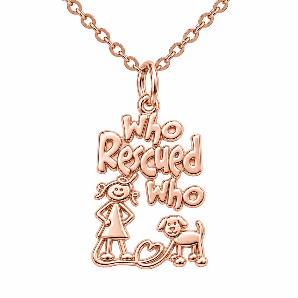 Who Rescued Who Charm Necklace Set – rose gold, front view