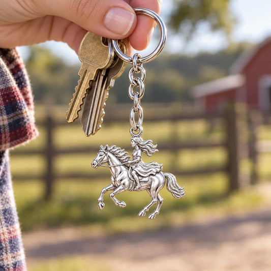 Wild and Free Rider Charm Keychain – worn / in use
