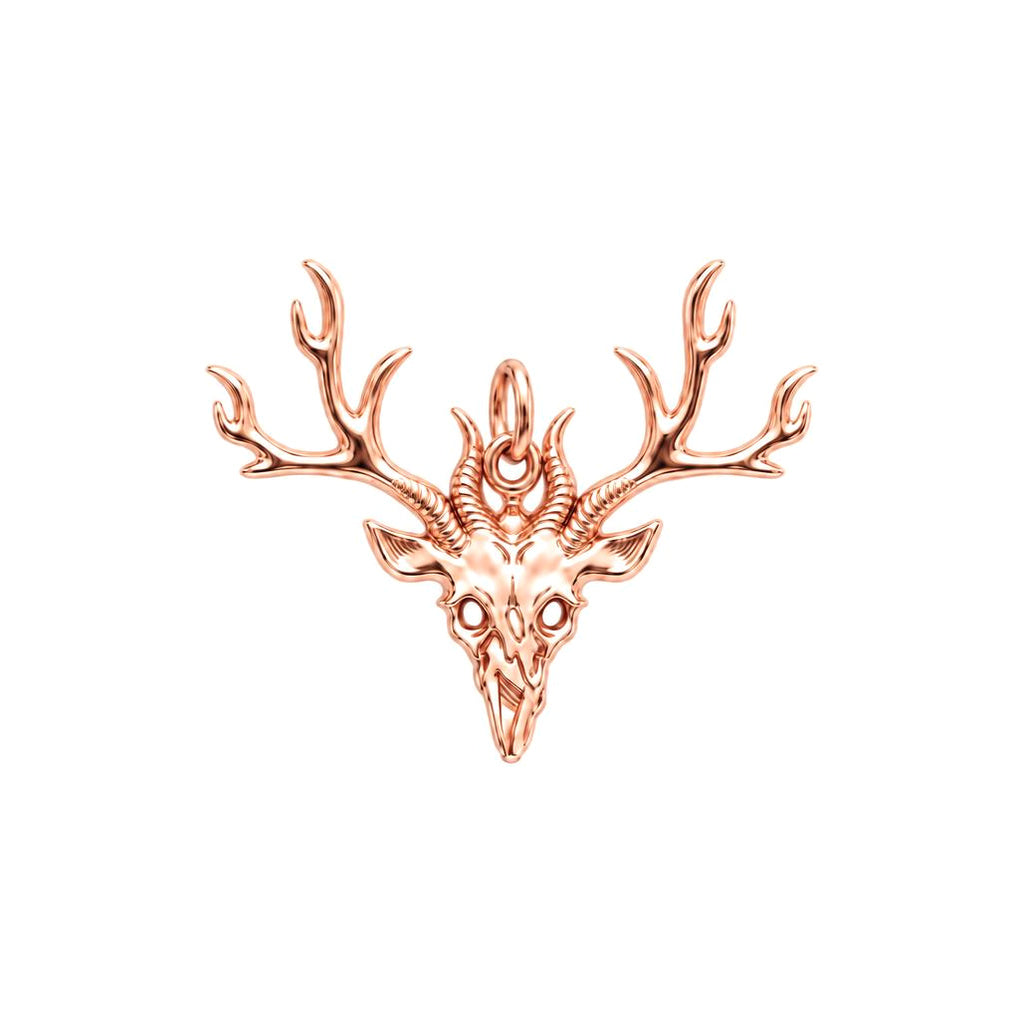 Wild Spirit Deer Skull Charm Bracelet – Personalized Hunter Gift – rose gold charm, front view