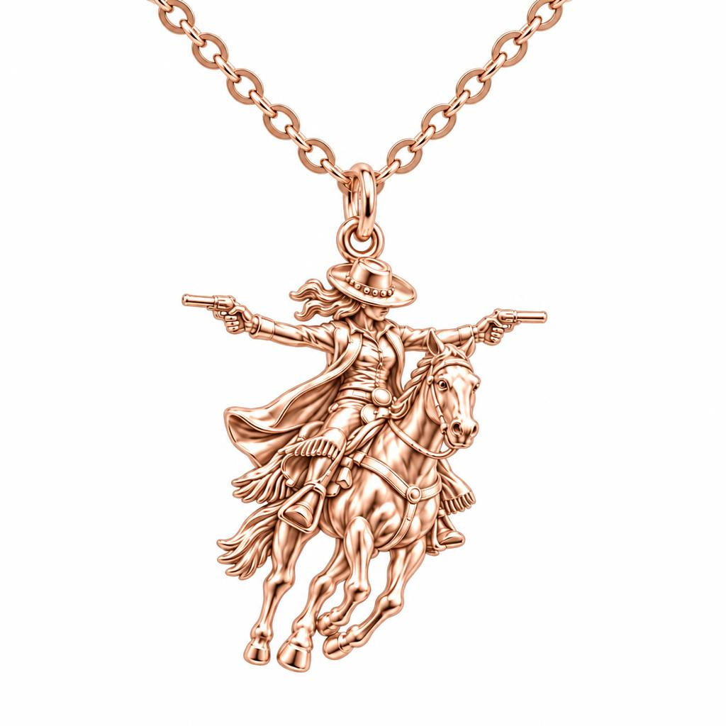 Wild West Cowgirl Charm Necklace Set – rose gold, front view