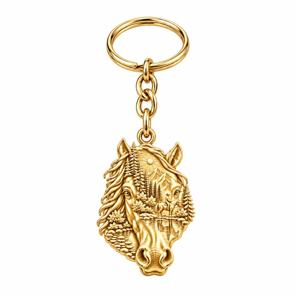 Wilderness Trail Horse Charm Keychain – 18K gold, front view