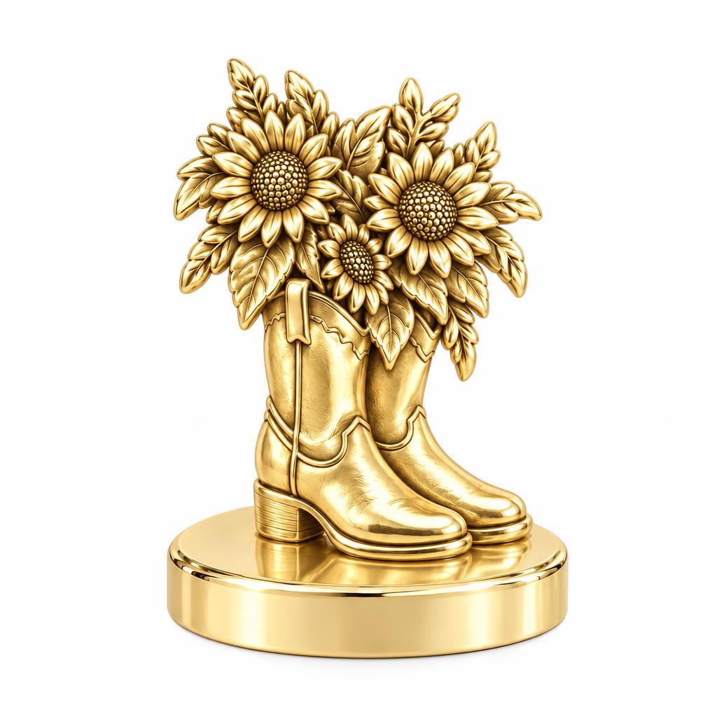 Wildflower Cowboy Boots Keepsake Plaque – 18K gold, front view