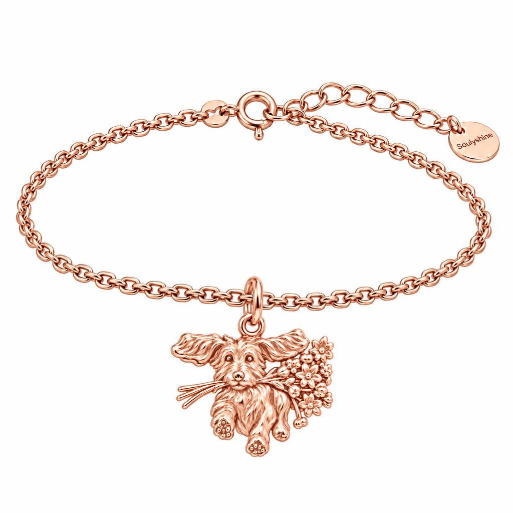 Wildflower Delivery Pup Charm Bracelet Set – rose gold, front view