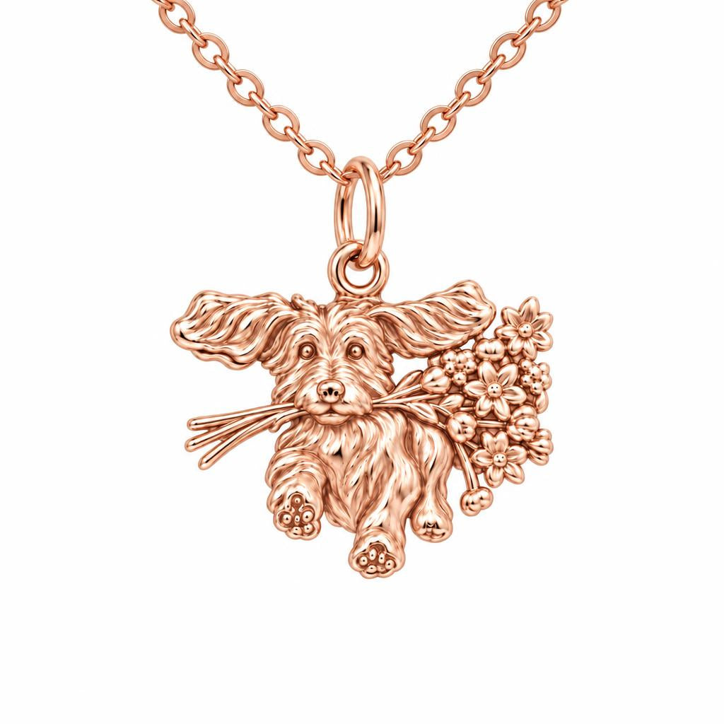 Wildflower Delivery Pup Charm Necklace Set – rose gold, front view