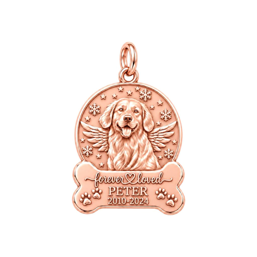 Winter Angel Wings Charm Bracelet – Personalized Dog Mom Gift – rose gold 2 cm charm, front view