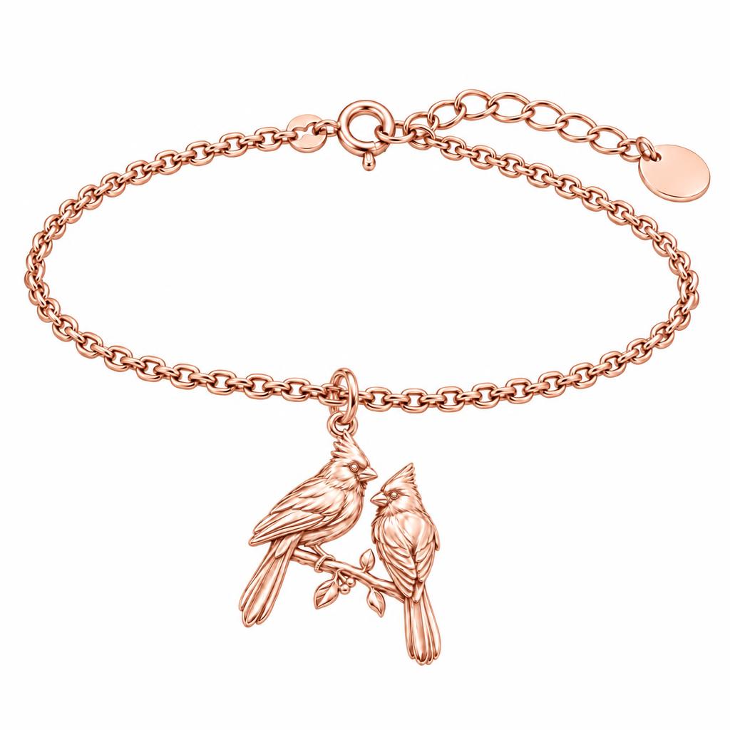 Winter Cardinal Pair Charm Bracelet Set – rose gold, front view