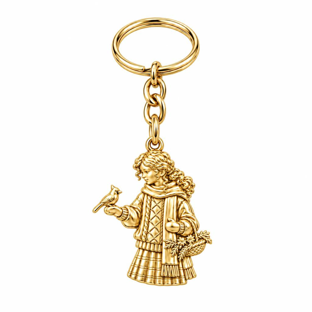 Winter Cardinal Whisper Charm Keychain – 18K gold, front view