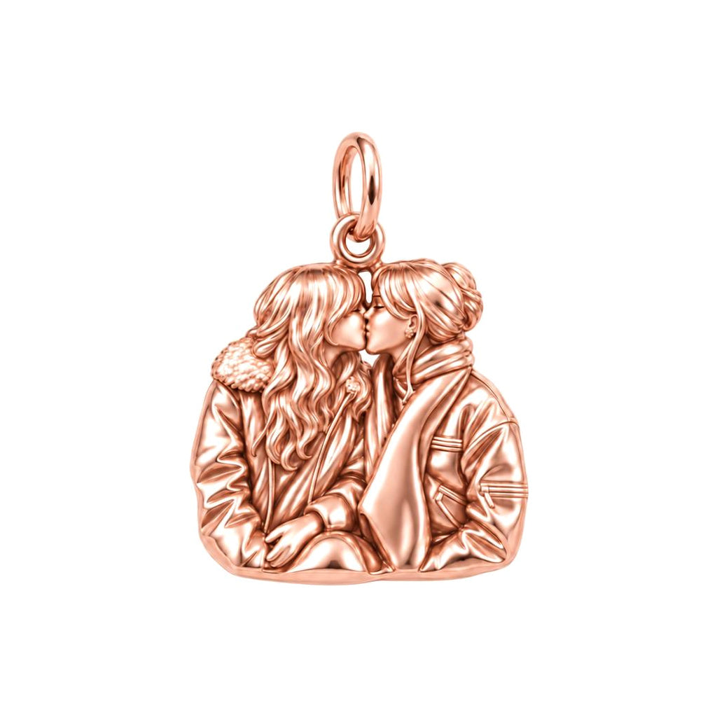 Winter Kiss Likeness Charm Bracelet – Personalized Couple Gift – rose gold charm, front view