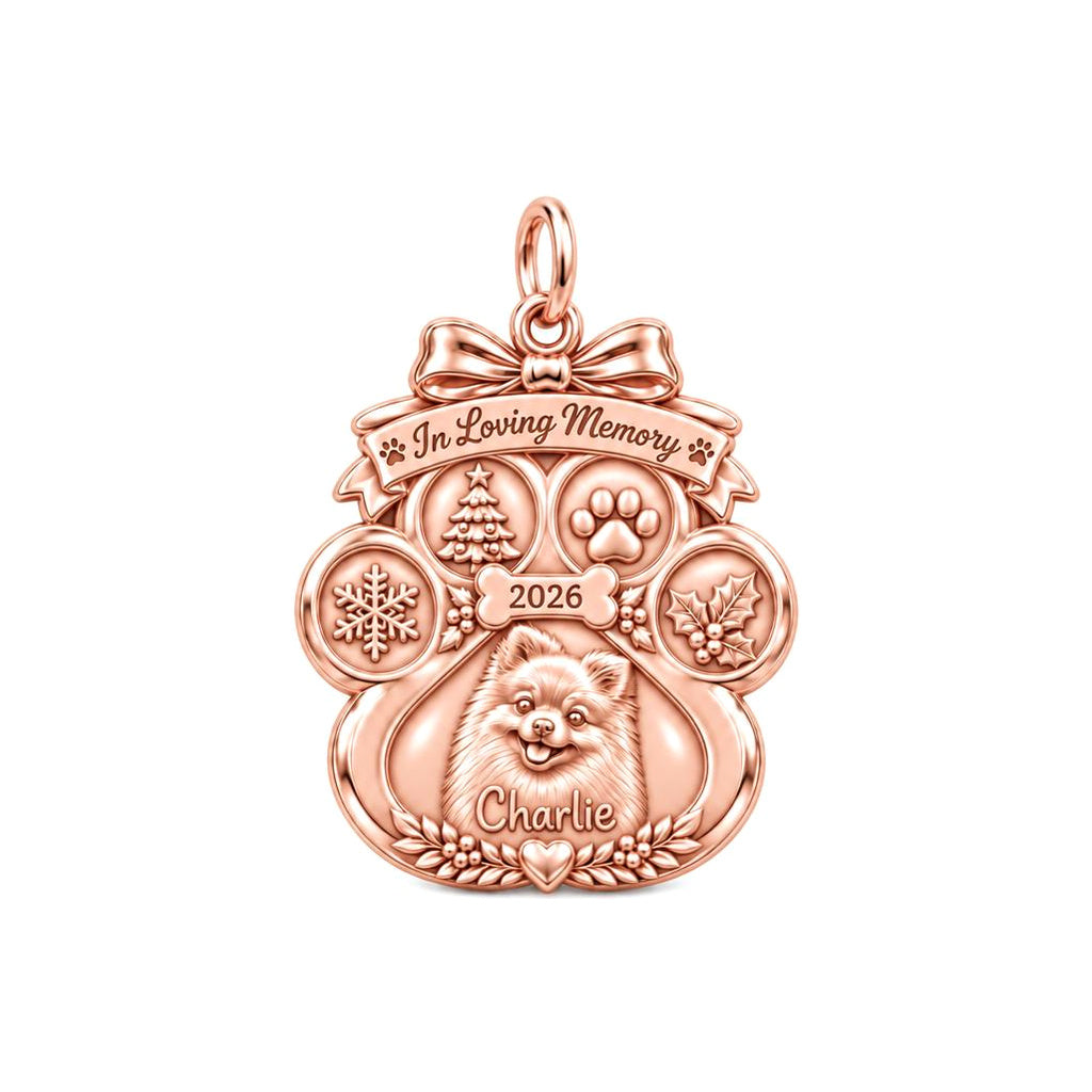 Winter Memorial Paw Charm Bracelet – Personalized Dog Mom Gift – rose gold 3 cm charm, front view