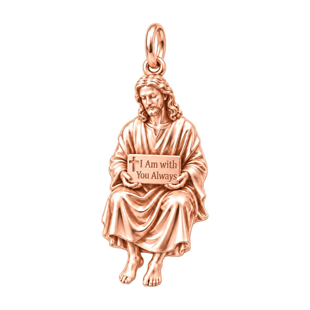 With You Always Jesus Charm and Polyester Cord Bracelet Set – rose gold 3 cm charm, front view