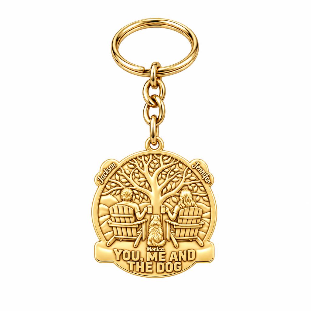 You Me and The Dog Charm Keychain – 18K gold, front view