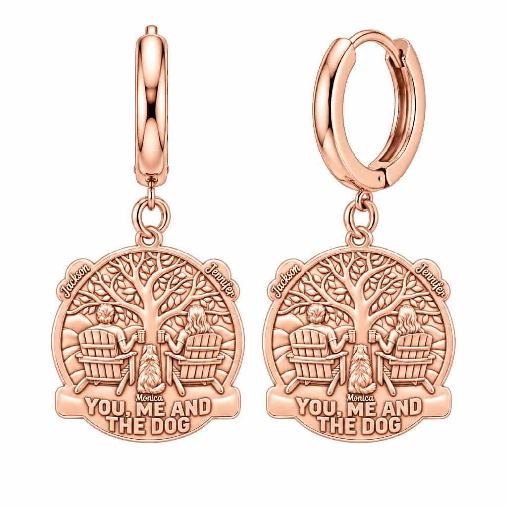You Me and The Dog Huggie Charm Earrings – rose gold, front view