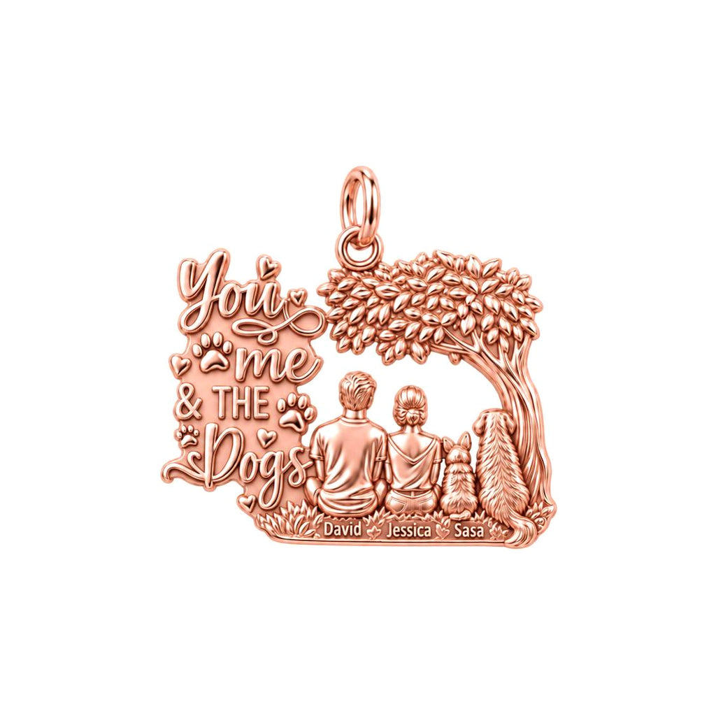 You Me And The Dogs Charm Bracelet – Personalized Couple Gift – rose gold 3 cm charm, front view