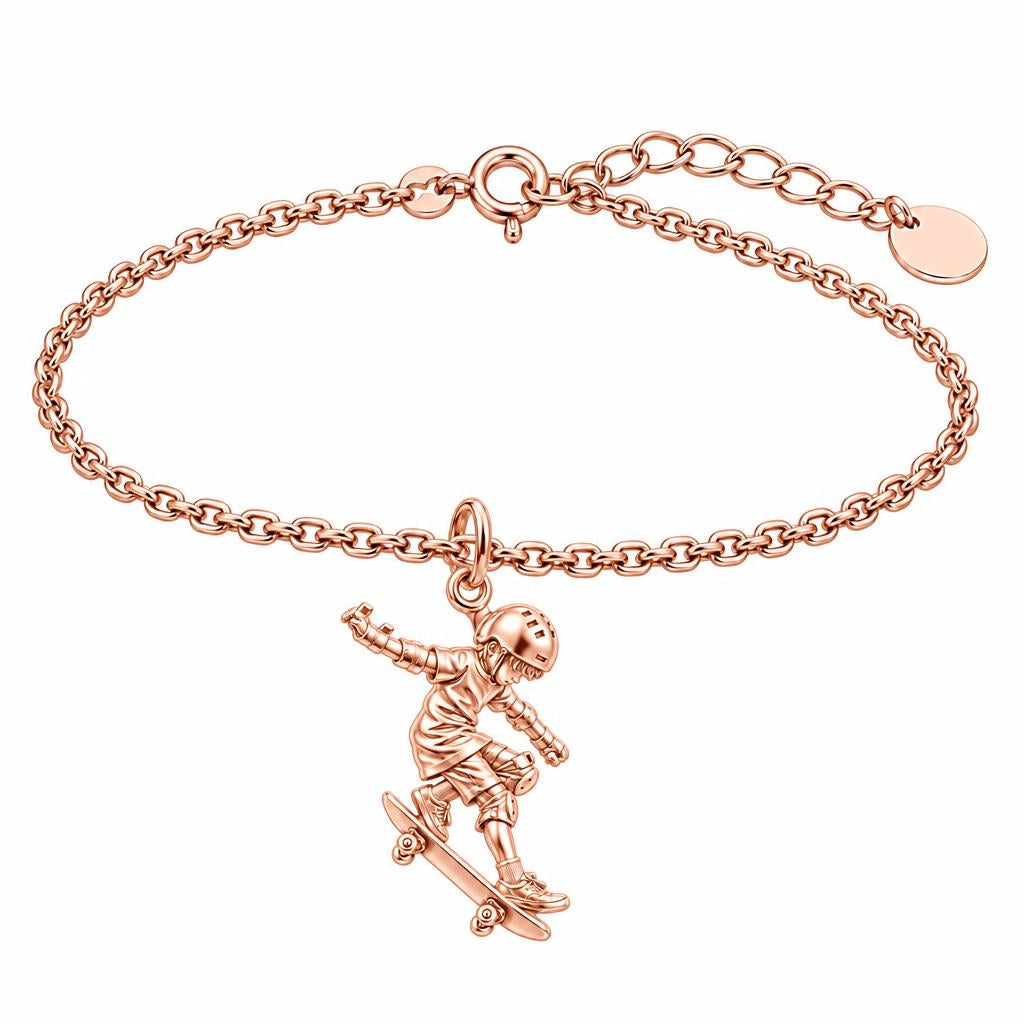 Young Skater in Motion Charm Bracelet Set – rose gold, front view
