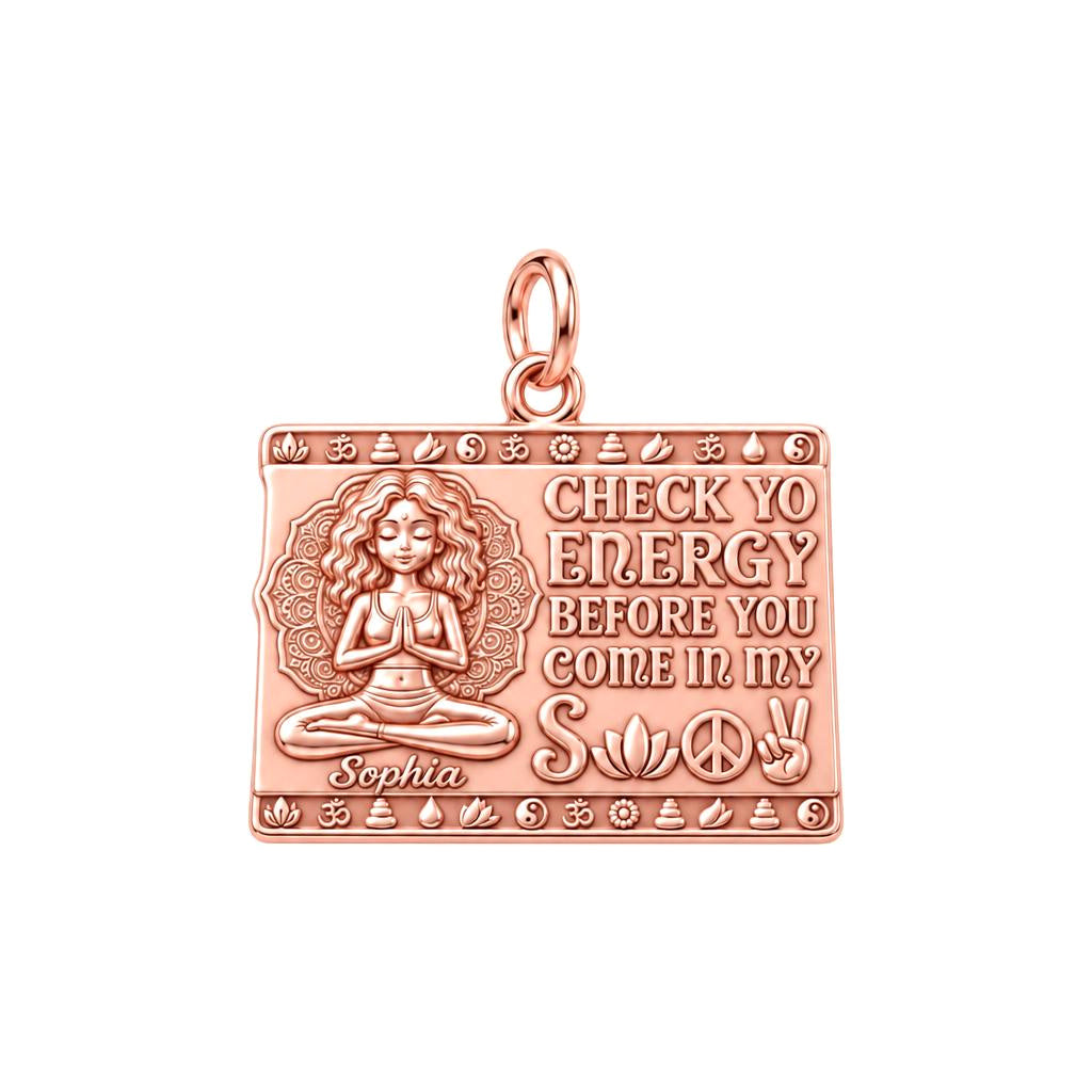 Zen Energy Yoga Charm Bracelet – Personalized Yogi Gift – rose gold 3 cm charm, front view