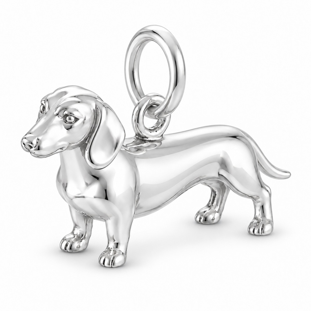 Dachshund - smooth coat — Standing Dog Charm and Polyester Cord Bracelet Set — Silver