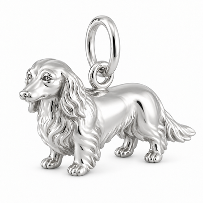 Dachshund - longhair — Standing Dog Charm and Polyester Cord Bracelet Set — Silver