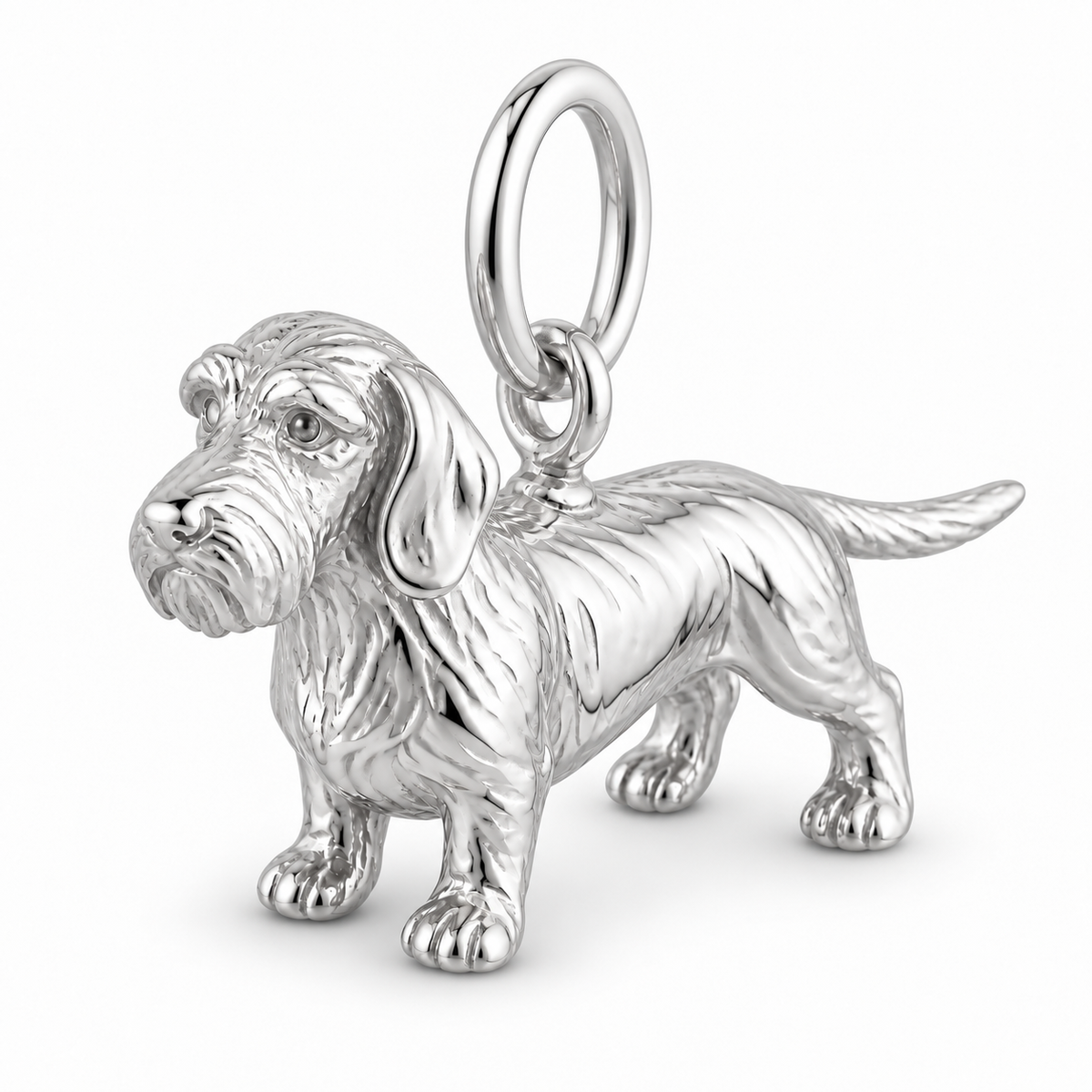 Polished silver dog charm – Dachshund - wirehaired