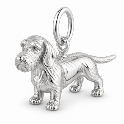 Polished silver dog charm – Dachshund - wirehaired