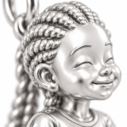 Super macro surface detail of Little Girl Charm – Shapes & Hairstyles from a low oblique angle