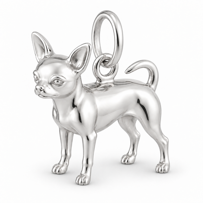 Chihuahua - short hair — Standing Dog Charm and Polyester Cord Bracelet Set — Silver