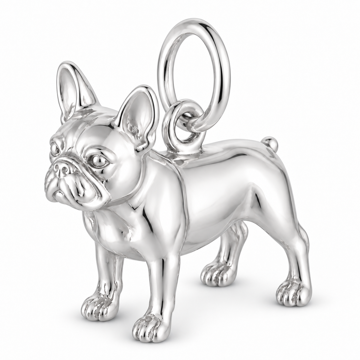 French Bulldog — Standing Dog Charm and Polyester Cord Bracelet Set — Silver