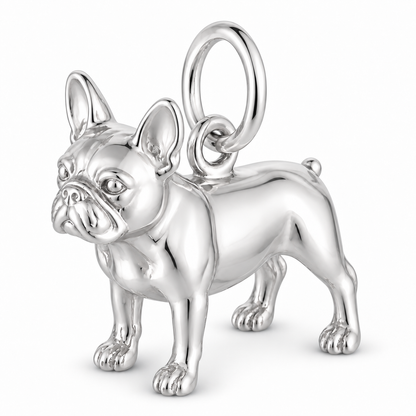 French Bulldog — Standing Dog Charm and Polyester Cord Bracelet Set — Silver