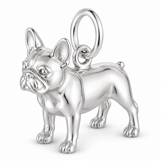 French Bulldog — Standing Dog Charm and Polyester Cord Bracelet Set — Silver