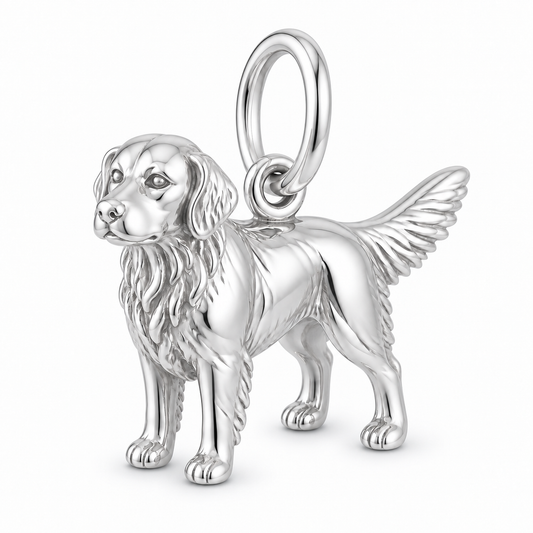 Golden Retriever — Standing Dog Charm and Polyester Cord Bracelet Set — Silver