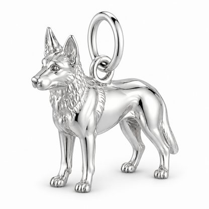 German Shepherd - standard coat — Standing Dog Charm and Polyester Cord Bracelet Set — Silver