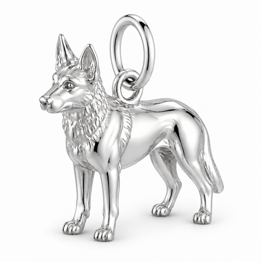 German Shepherd - standard coat — Standing Dog Charm and Polyester Cord Bracelet Set — Silver