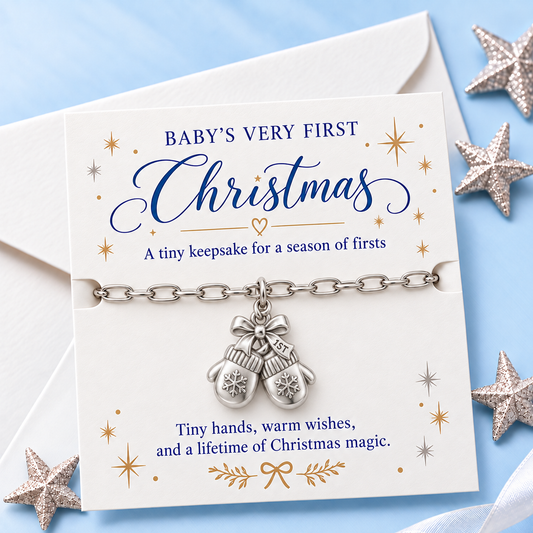 Baby's First Christmas — First Mittens Pair Charm and Polyester Cord Bracelet Set