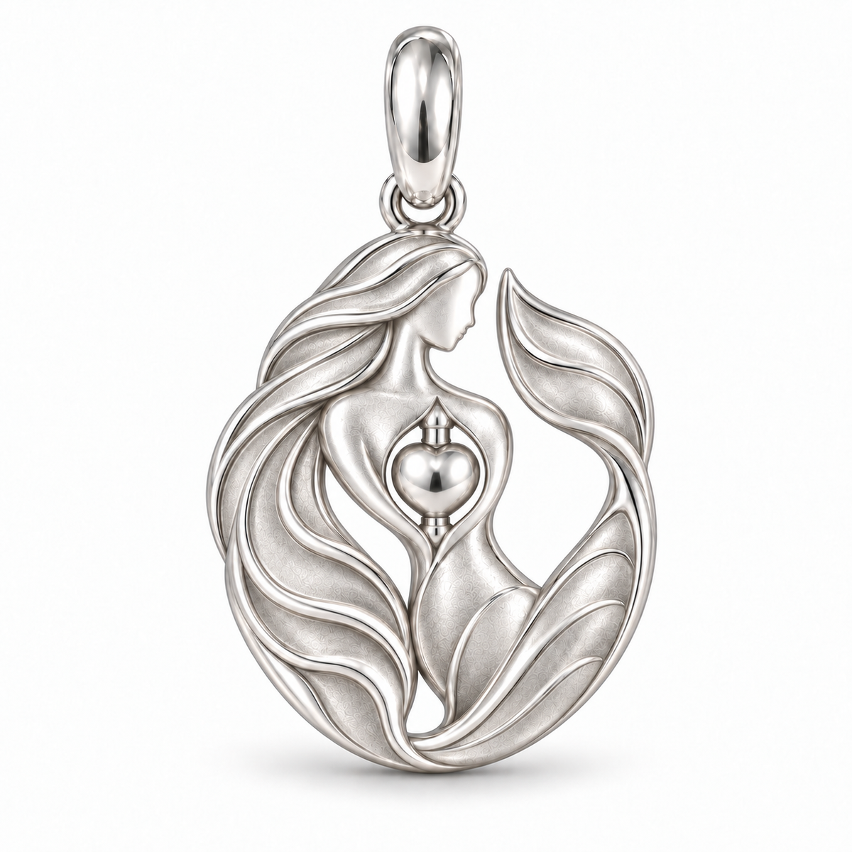Mermaid charm front view in Silver Plated finish on white background
