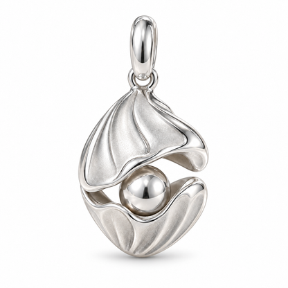 Shell and Pearl charm front view in Silver Plated finish on white background