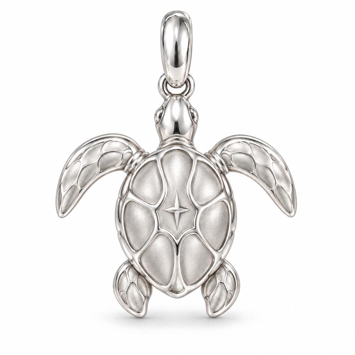 Sea Turtle charm front view in Silver Plated finish on white background