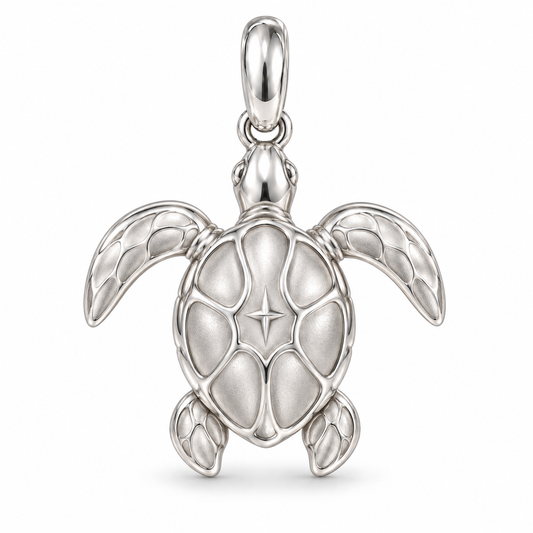 Sea Turtle charm front view in Silver Plated finish on white background