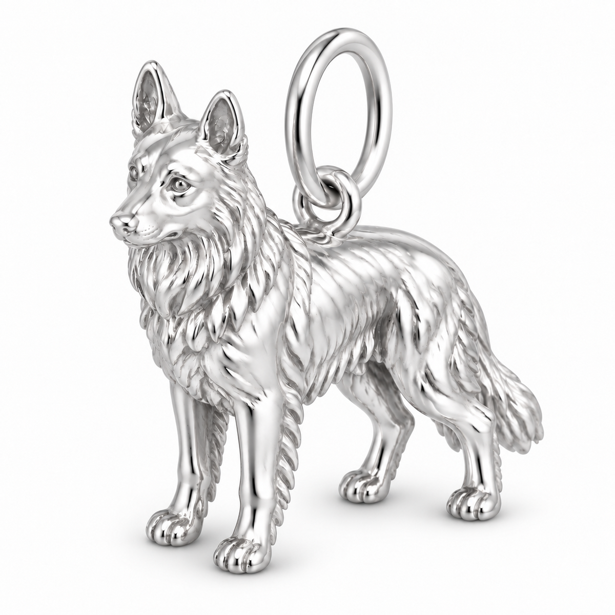 German Shepherd - long coat — Standing Dog Charm and Polyester Cord Bracelet Set — Silver