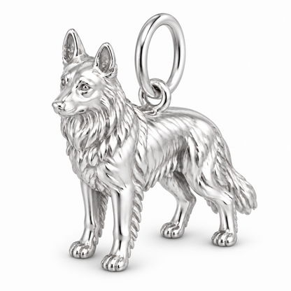 German Shepherd - long coat — Standing Dog Charm and Polyester Cord Bracelet Set — Silver
