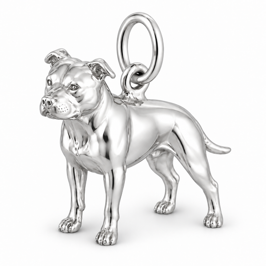 Pit Bull — Standing Dog Charm and Polyester Cord Bracelet Set — Silver