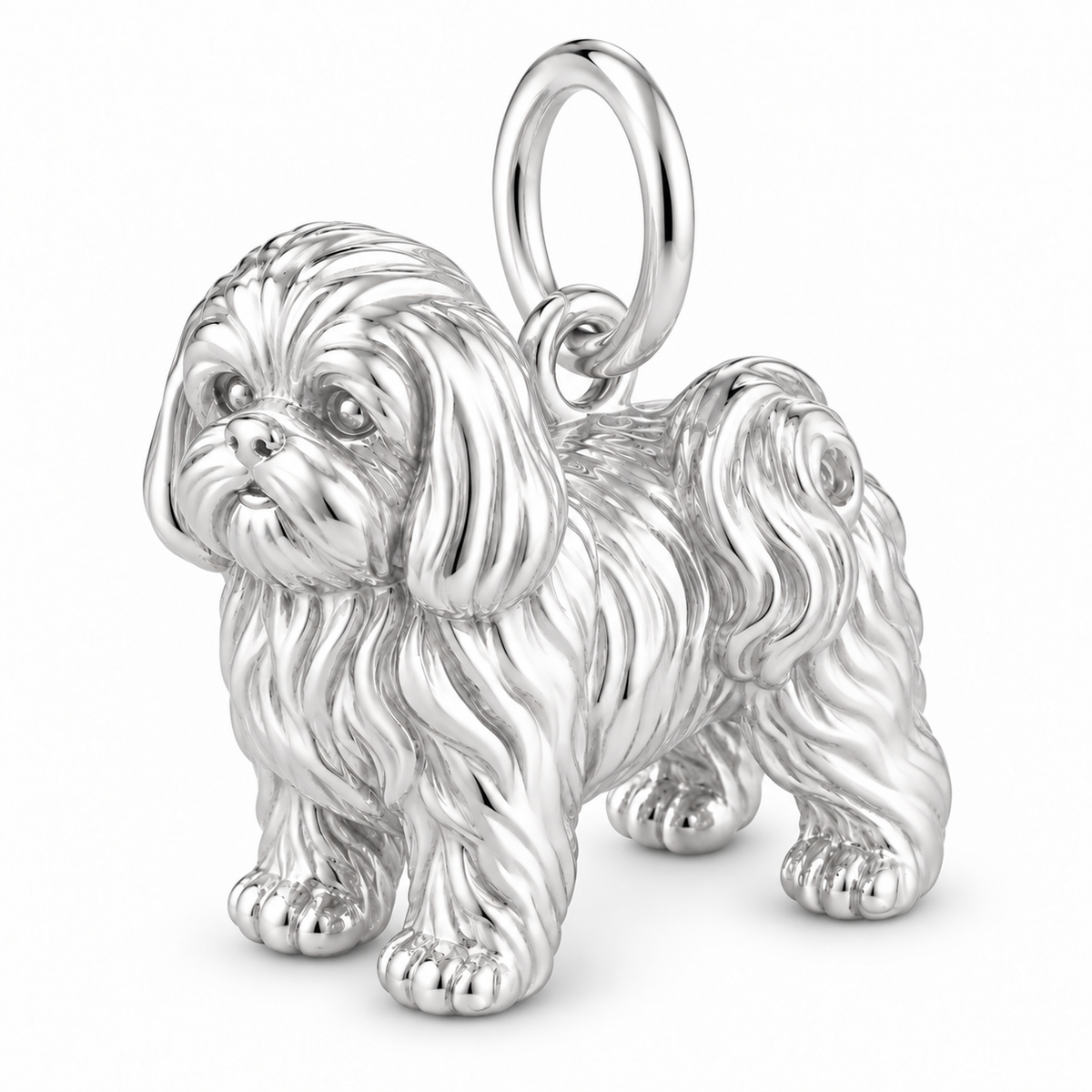Shih Tzu - puppy cut — Standing Dog Charm and Polyester Cord Bracelet Set — Silver