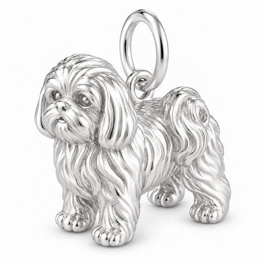 Shih Tzu - puppy cut — Standing Dog Charm and Polyester Cord Bracelet Set — Silver