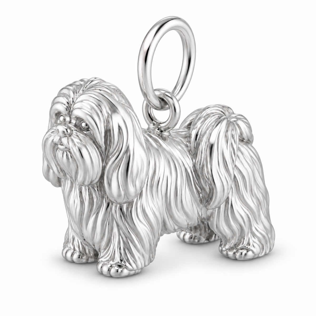 Shih Tzu - long coat — Standing Dog Charm and Polyester Cord Bracelet Set — Silver