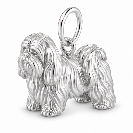 Shih Tzu - long coat — Standing Dog Charm and Polyester Cord Bracelet Set — Silver