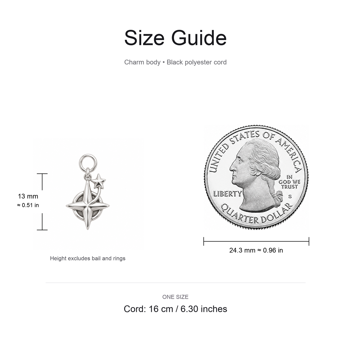 Dad’s Love, Your Guiding Star — Size guide, 13 mm body and 16 cm cord