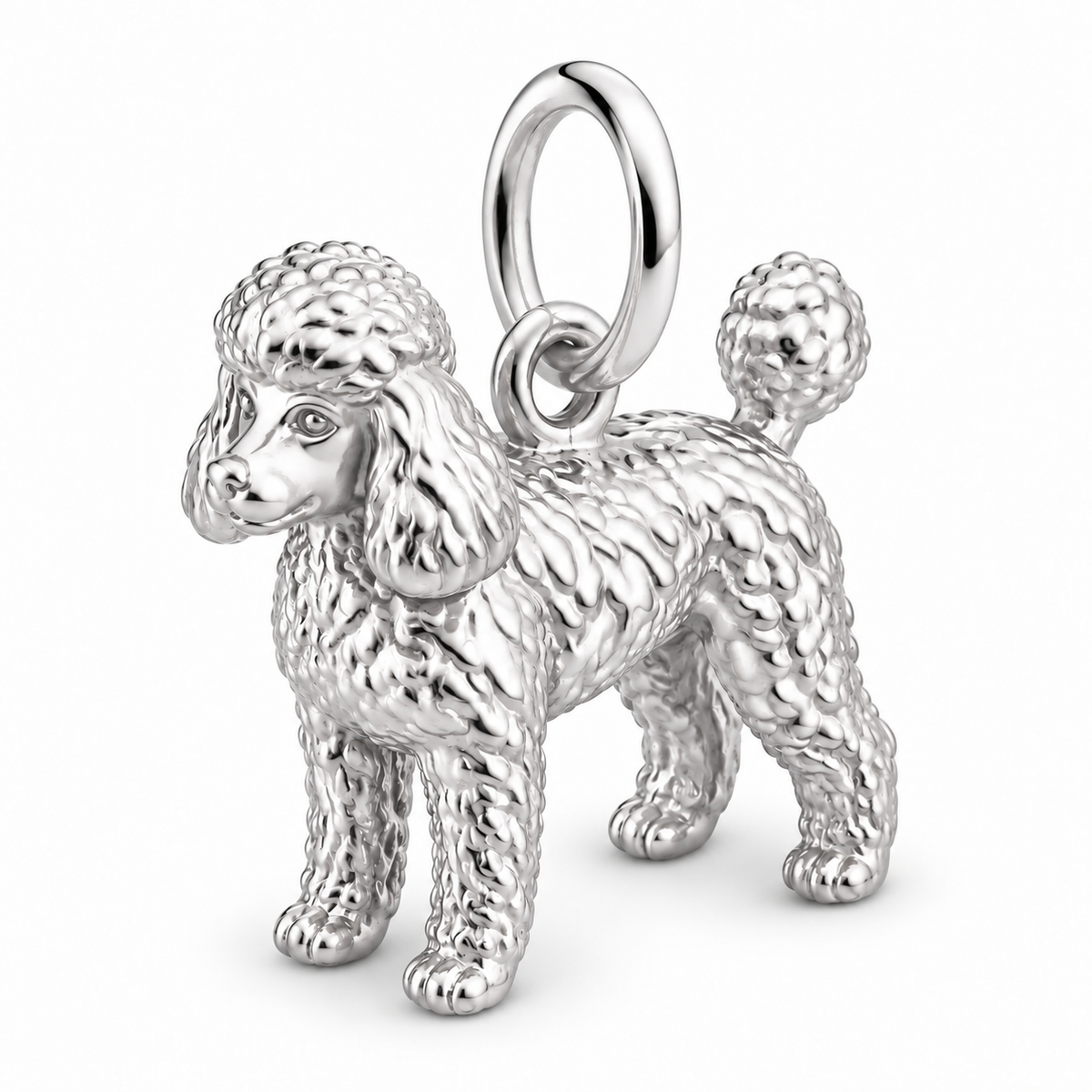 Poodle - toy — Standing Dog Charm and Polyester Cord Bracelet Set — Silver