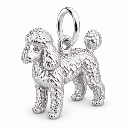 Poodle - toy — Standing Dog Charm and Polyester Cord Bracelet Set — Silver