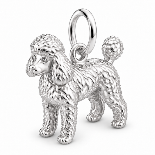 Poodle - toy — Standing Dog Charm and Polyester Cord Bracelet Set — Silver