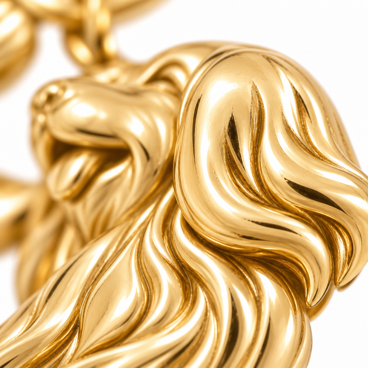 Super macro surface detail of Purest Bond - The Petite Companion Charm Necklace from a low oblique angle