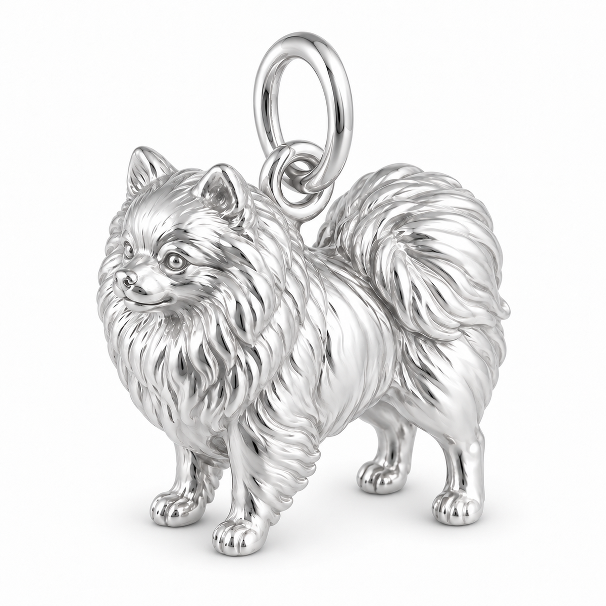 Pomeranian — Standing Dog Charm and Polyester Cord Bracelet Set — Silver