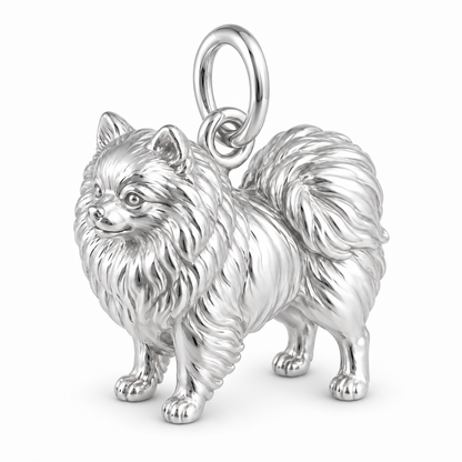 Pomeranian — Standing Dog Charm and Polyester Cord Bracelet Set — Silver